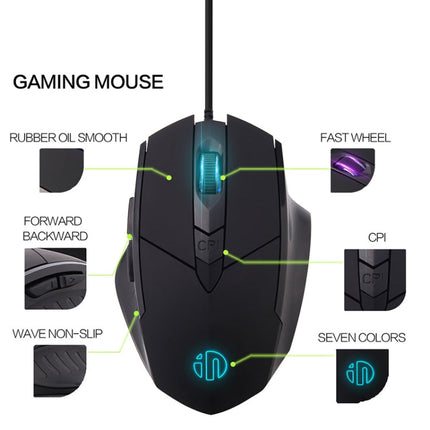 Inphic PW1 Game Mute Macro Definition Illuminated Wired Mouse, Cable Length: 1.5m, Mute Titanium Gray Game Version, Mute Black Business Version, Mute Black Game Version