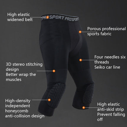 High Elastic Lycra Honeycomb Crash Pants Men Basketball Fitness Seven-tenths Sweatpants, S, M, L, XL, XXL, XXXL