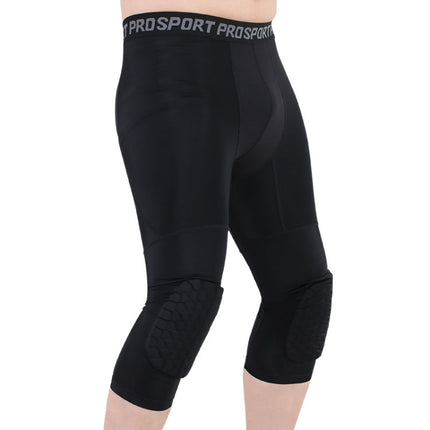 High Elastic Lycra Honeycomb Crash Pants Men Basketball Fitness Seven-tenths Sweatpants, S, M, L, XL, XXL, XXXL