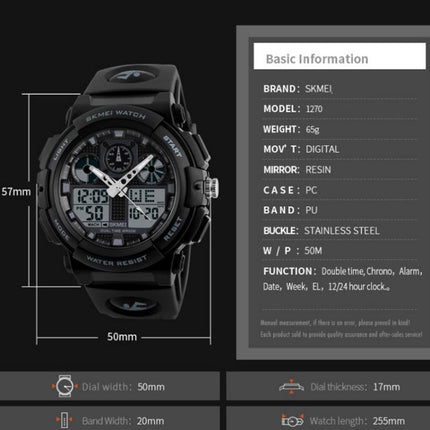 SKMEI 1270 Men Waterproof Dual Display Digital Watch Outdoor Sports Watch