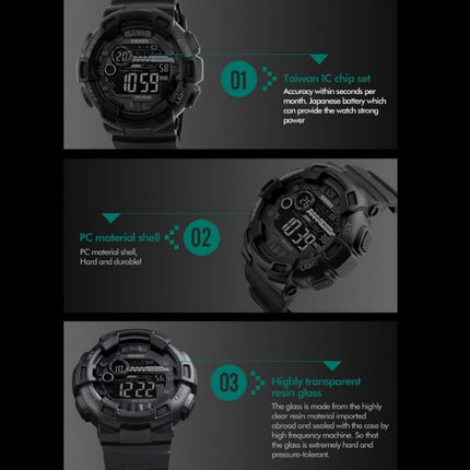 SKMEI 1243 Men Sports Watch Outdoor Waterproof Digital Watch, Red, Black, Golden