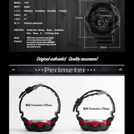 SKMEI 1243 Men Sports Watch Outdoor Waterproof Digital Watch