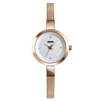 SKMEI 1390 Ladies Business Casual Watch Steel Band Lightweight Quartz Watch, Rose Gold, Golden, Silver