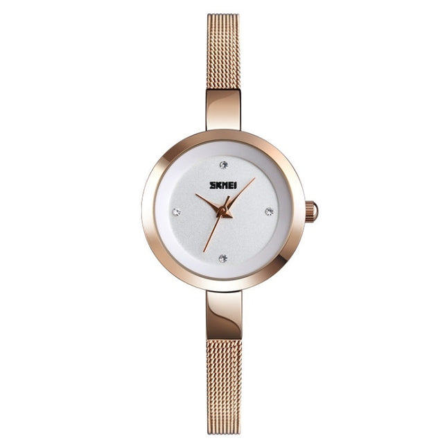 SKMEI 1390 Ladies Business Casual Watch Steel Band Lightweight Quartz Watch, Rose Gold, Golden, Silver