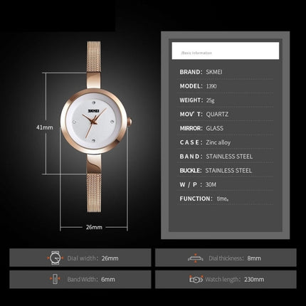 SKMEI 1390 Ladies Business Casual Watch Steel Band Lightweight Quartz Watch