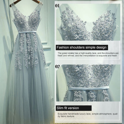 Sexy V-neck Evening Dress Robe Tulle Applique Evening Dresses, S, XXL, XXXL