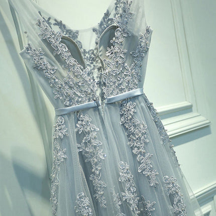 Sexy V-neck Evening Dress Robe Tulle Applique Evening Dresses, S, XXL, XXXL