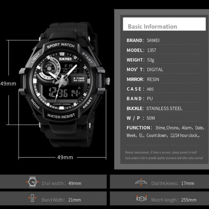 SKMEI 1357 Mens Multifunctional Sports Digital Watch Student Waterproof Watch