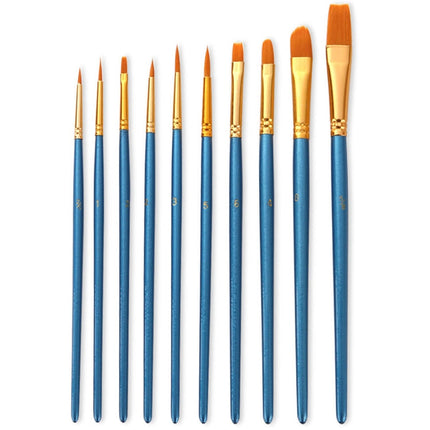 ZHU TING 10 in 1 Pearl Rod Nylon Hair Combination Brush Oil Paint Brush, Blue Rods, Purple Rods, Black Rods
