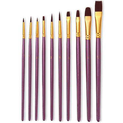 ZHU TING 10 in 1 Pearl Rod Nylon Hair Combination Brush Oil Paint Brush, Blue Rods, Purple Rods, Black Rods
