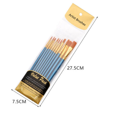 ZHU TING 10 in 1 Pearl Rod Nylon Hair Combination Brush Oil Paint Brush, Blue Rods, Purple Rods, Black Rods