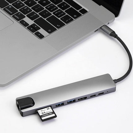 WC7367 8 in 1 87W Type-C to PD+USB3.0/USB2.0+SD+TF+HDMI+RJ45+Type-c Docking Station HUB, WC7367