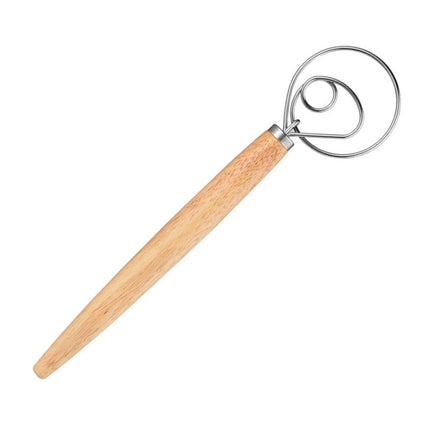 2 PCS 13 Inch Oak Handle Flour Mixer Dough Stainless Steel Mixing Rod Coil Whisk, Single Circle Agitator, Double Circle Agitator, Three Circle Agitator