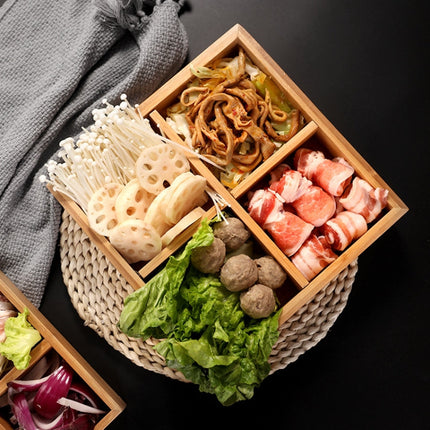Hot Pot Bamboo Plate Compartmental Platter Vegetable Wood Tray Set, Large Nine Grid Plate, Six Grid Plate, Large Four Grid Bamboo Plate, Medium Four Grid Bamboo Plate, Small Four Grid Bamboo Plate, Three Grid Bamboo Plate, Two Grid Plate���������������...