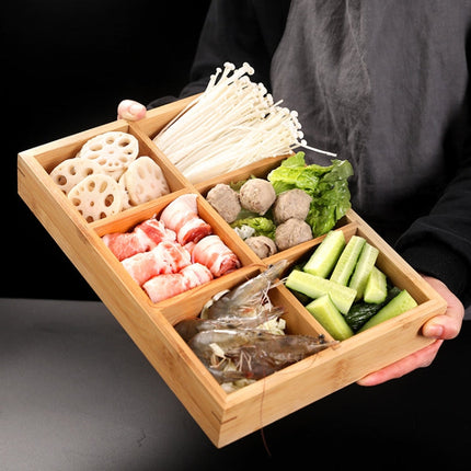 Hot Pot Bamboo Plate Compartmental Platter Vegetable Wood Tray Set, Large Nine Grid Plate, Six Grid Plate, Large Four Grid Bamboo Plate, Medium Four Grid Bamboo Plate, Small Four Grid Bamboo Plate, Three Grid Bamboo Plate, Two Grid Plate���������������...