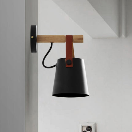 LED Wall Light Wood Wall Lamp Bed Bedside Light Night Lights Modern Nordic Lampshade Home Decor, white, black
