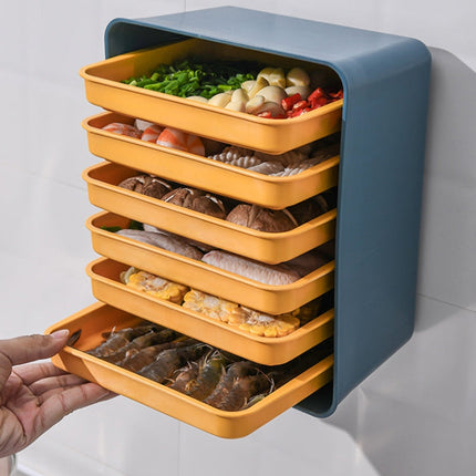 6-Layer Wall-Mounted Hot Pot Tray Kitchen Household Preparation Dishes Free Perforation Rectangular Side Dishes, Gray Frame+ White Plate, Blue Frame + Yellow Plate