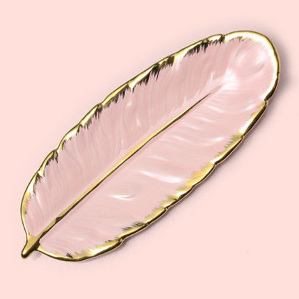 Phnom Penh Ceramic Dessert Plate Feather Plate Banana Leaf Fruit Dried Fruit Storage Tray, Size:, Large （Bright Emerald), Small (Bright Emerald), Large (Bright Peach Pink), Small (Bright Peach Pink), Large (Matt Black), Small (Matte  Black)            ...