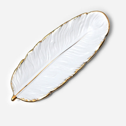 Phnom Penh Ceramic Dessert Plate Feather Plate Banana Leaf Fruit Dried Fruit Storage Tray, Size:, Large （Bright Emerald), Small (Bright Emerald), Large (Bright Peach Pink), Small (Bright Peach Pink), Large (Matt Black), Small (Matte  Black)            ...