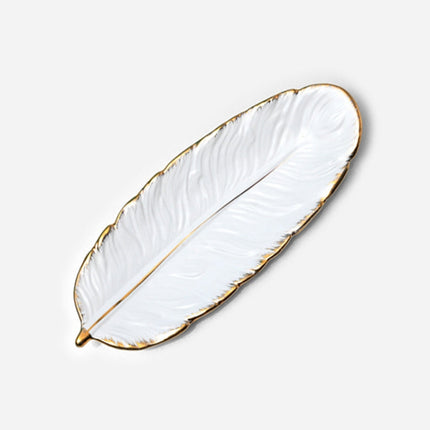 Phnom Penh Ceramic Dessert Plate Feather Plate Banana Leaf Fruit Dried Fruit Storage Tray, Size:, Large （Bright Emerald), Small (Bright Emerald), Large (Bright Peach Pink), Small (Bright Peach Pink), Large (Matt Black), Small (Matte  Black)            ...