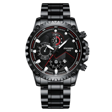 FNGEEN 5055 Men Waterproof Sports Fashion Stainless Steel Watch, Black Steel Black Surface, White Steel Black Surface, White Steel White Surface, Black Leather Black Steel Black Surface, Black Leather White Steel Black Surface��������������������������...