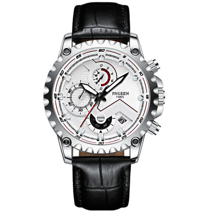 FNGEEN 5055 Men Waterproof Sports Fashion Stainless Steel Watch, Black Steel Black Surface, White Steel Black Surface, White Steel White Surface, Black Leather Black Steel Black Surface, Black Leather White Steel Black Surface��������������������������...