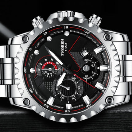 FNGEEN 5055 Men Waterproof Sports Fashion Stainless Steel Watch, Black Steel Black Surface, White Steel Black Surface, White Steel White Surface, Black Leather Black Steel Black Surface, Black Leather White Steel Black Surface��������������������������...