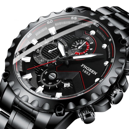 FNGEEN 5055 Men Waterproof Sports Fashion Stainless Steel Watch, Black Steel Black Surface, White Steel Black Surface, White Steel White Surface, Black Leather Black Steel Black Surface, Black Leather White Steel Black Surface��������������������������...