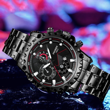FNGEEN 5055 Men Waterproof Sports Fashion Stainless Steel Watch, Black Steel Black Surface, White Steel Black Surface, White Steel White Surface, Black Leather Black Steel Black Surface, Black Leather White Steel Black Surface��������������������������...