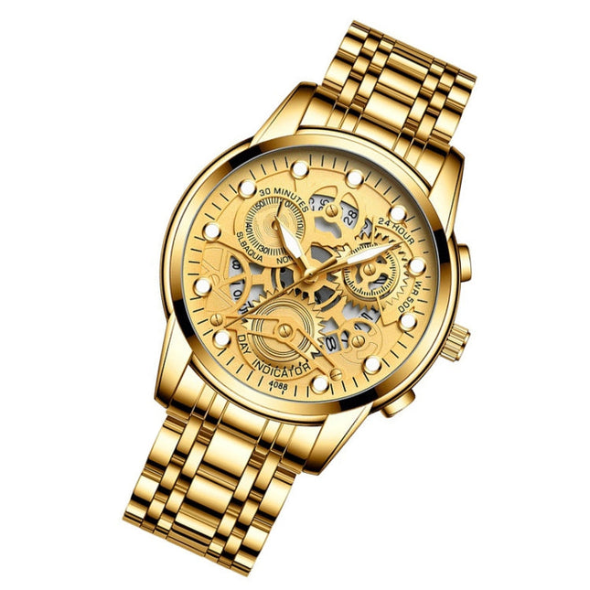 FNGEEN 4088 Men Hollow Quartz Watch Student Waterproof Luminous Watch, Full Gold Gold Surface, Full Gold Black Surface, Black Steel Black Surface White Nails, Black Steel Black Surface Gold Nails, Gold And Gold Surface, Gold Black Surface              ...