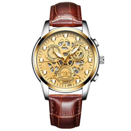 FNGEEN 4088 Men Hollow Quartz Watch Student Waterproof Luminous Watch, Full Gold Gold Surface, Full Gold Black Surface, Black Steel Black Surface White Nails, Black Steel Black Surface Gold Nails, Gold And Gold Surface, Gold Black Surface              ...