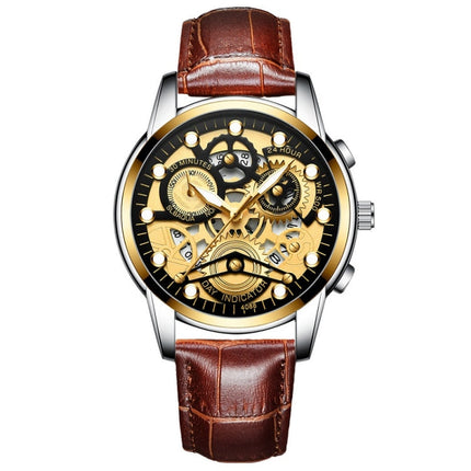 FNGEEN 4088 Men Hollow Quartz Watch Student Waterproof Luminous Watch, Full Gold Gold Surface, Full Gold Black Surface, Black Steel Black Surface White Nails, Black Steel Black Surface Gold Nails, Gold And Gold Surface, Gold Black Surface              ...