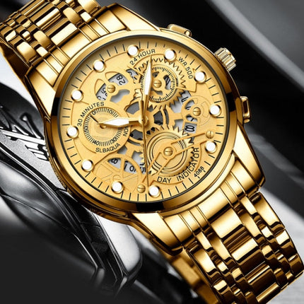 FNGEEN 4088 Men Hollow Quartz Watch Student Waterproof Luminous Watch, Full Gold Gold Surface, Full Gold Black Surface, Black Steel Black Surface White Nails, Black Steel Black Surface Gold Nails, Gold And Gold Surface, Gold Black Surface              ...