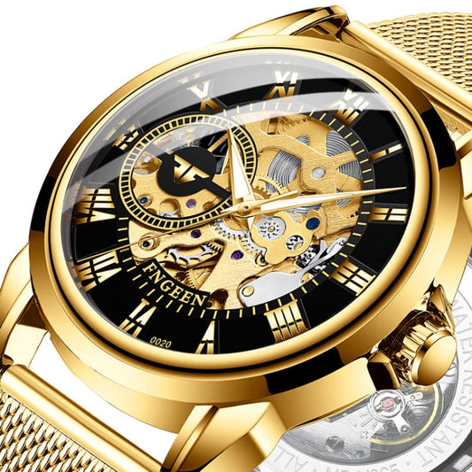 FNGEEN 0020 Men And Women Automatic Mechanical Watch Double-sided Hollow Business Watch, Steel Belt Full Gold Golden Surface, Steel Belt Full Gold White Surface, Steel Belt Full Gold Black Surface, Steel Strip White Steel Black Surface�����������������...