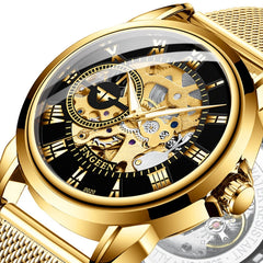 FNGEEN 0020 Men And Women Automatic Mechanical Watch Double-sided Hollow Business Watch, Steel Belt Full Gold Golden Surface, Steel Belt Full Gold White Surface, Steel Belt Full Gold Black Surface, Steel Strip White Steel Black Surface�����������������...