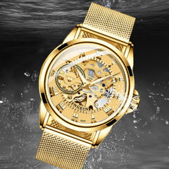 FNGEEN 0020 Men And Women Automatic Mechanical Watch Double-sided Hollow Business Watch, Steel Belt Full Gold Golden Surface, Steel Belt Full Gold White Surface, Steel Belt Full Gold Black Surface, Steel Strip White Steel Black Surface�����������������...