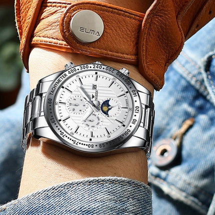 FNGEEN 5800 Men Three Eyes and Six Pins Watch Student Quartz Watch, Black Steel Black Surface, Black Steel White Surface, White Steel Black Surface, White Steel White Surface, Black Leather Black Steel Black Surface�������������������������������������...