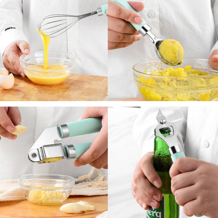 9 in 1 Plastic Handle Stainless Steel Kitchen Utensils Household Gadget Set, Cyan, Black