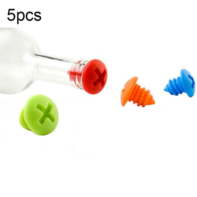 5pcs Screw Shape Red Wine Preservation Silicone Bottle Stopper Random Colour Delivery, Screw Shape