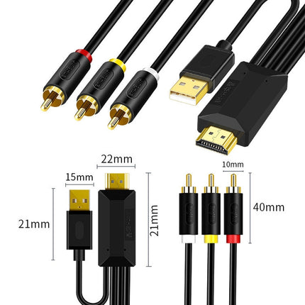 JingHua HDMI-3RCA HDMI To 3RCA Conversion Cable Set-Top TV Projector AV Lotus Converter Cable, 1m, 2m, 3m, 5m