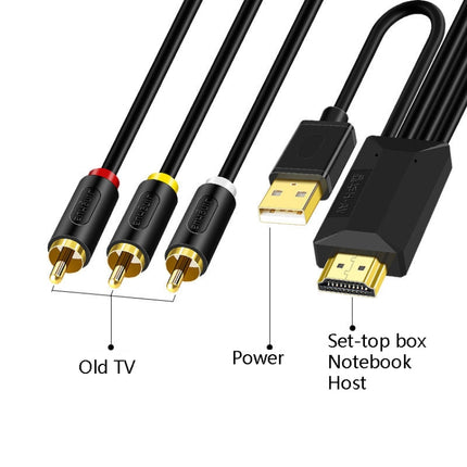 JingHua HDMI-3RCA HDMI To 3RCA Conversion Cable Set-Top TV Projector AV Lotus Converter Cable, 1m, 2m, 3m, 5m