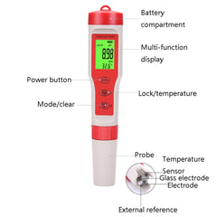 4-in-1 Portable PH/TDS/EC/TEMP Test Pen Multi-Function Water Quality Tester, 4-in-1 Test Pen