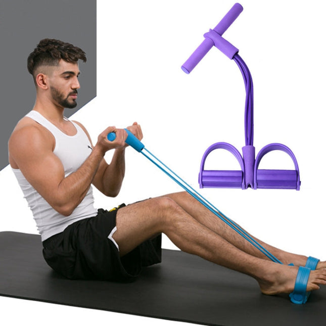 Multifunctional Four-Tube Pedal Puller Pedal Elastic Rope Sit-Ups Aid Abdomen Fitness Equipment, Green, Purple, Blue, Red, Yellow