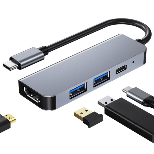 BYL-2011 4 In 1 USB-C / Type-C To 4K HDMI + USB 3.0 + USB 2.0 + PD USB-C / Type-C Charging Ports Multifunctional HUB Docking Station, 4 In 1