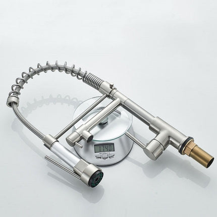 Copper And Nickel Brushed Double Outlet Spring Faucet Rotatable Kitchen Hot And Cold Water Faucet, Brushed Silver