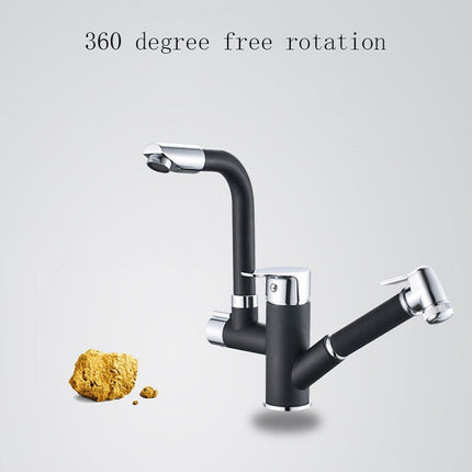 Kitchen Pull-Out Double Faucet Water Table Hot And Cold Water Faucet, Wheel Bending Pull, Round Spray Pull, Cube Spray Pull, Round Universal Distortion, Cube Universal Distortion