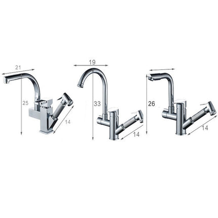 Kitchen Pull-Out Double Faucet Water Table Hot And Cold Water Faucet, Wheel Bending Pull, Round Spray Pull, Cube Spray Pull, Round Universal Distortion, Cube Universal Distortion