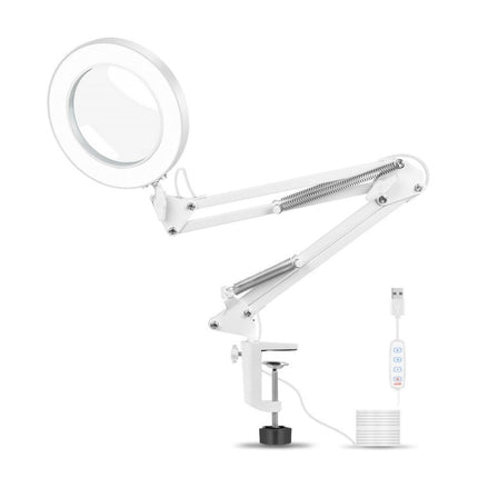 USB Desktop LED Ring Light Welding Auxiliary Magnifying Glass Lighting Desk Lamp, USB (White)
