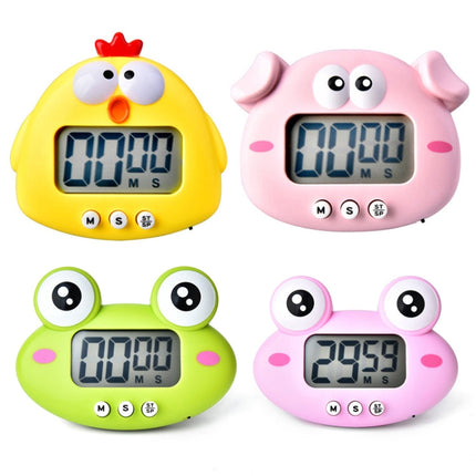 Kitchen Baking Cartoon Animal Electronic Timer Alarm Clock Student Learning Timer, Pink Pig, Yellow Chicken, Green Frog, Pink Frog