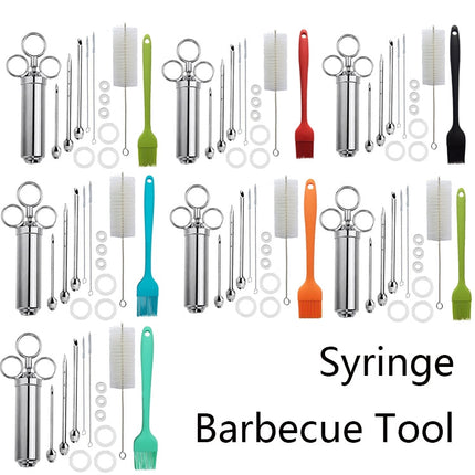 Stainless Steel Spice Syringe Barbecue Tool Turkey Needle Set, 14 in 1 (Green), 14 in 1 (Black), 14 in 1 (Blue), 14 in 1 (Orange), 14 in 1 (Gem Green), 14 in 1 (White Orange)